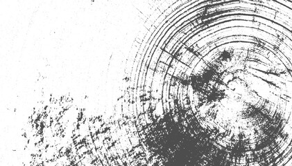Black and White Circular Distressed Grunge Texture Overlay vector design on transparent background.