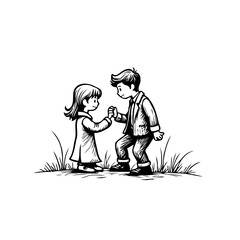 Charming hand-drawn illustration depicting a young girl and boy with simple details suggesting