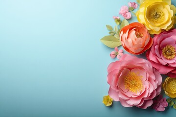 Floral Bloom Pastel Arrangement on Blue Background