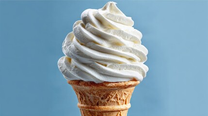 Creamy vanilla soft serve ice cream cone