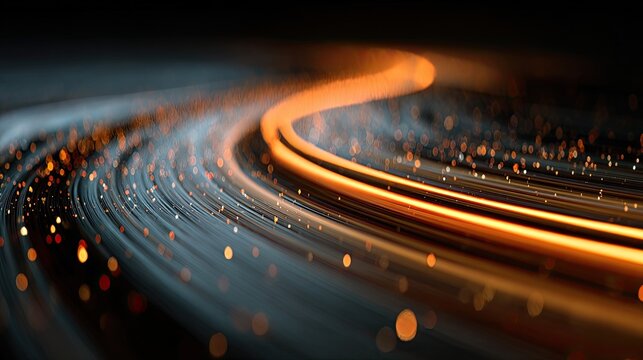 Abstract swirling lines, orange glow, dark background