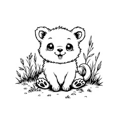 Cute cuddly cartoon cub sitting among foliage radiates innocence ready for storybooks or creative