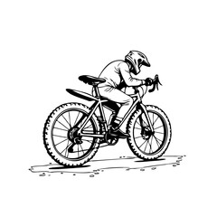 Obraz premium Cyclist navigating rough terrain with mountain bike showcasing adrenaline and determined spirit