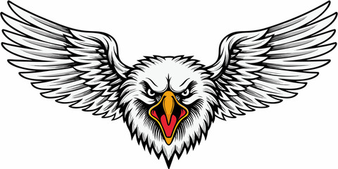 bald eagle with raised wings logo - flying mascot vector art