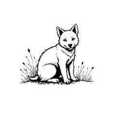 Delicate ink drawing of a charming fox cub, an artistic portrayal of woodland wildlife and
