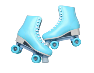 Pair of Blue Roller Skates Side by Side, Top-Down Flat Lay, isolated on transparent background PNG