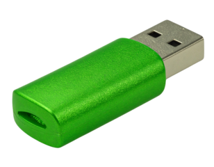 High-Resolution 3D Render of Green USB Pen Drive Portable Digital Storage Isolated on Transparent Background