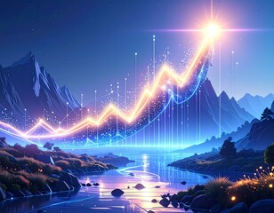 Luminous Financial Growth Over a Reflective Landscape