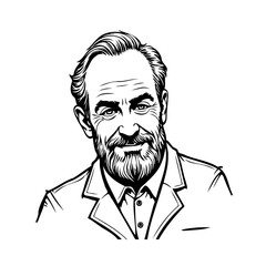 Elegant monochrome portrait of bearded man showcasing fine line art and detailed facial