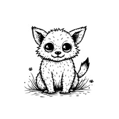 Enchanting line art illustration capturing a small charming animal radiating joy with its playful