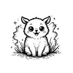 Enchanting sketched fluffy creature illustration with sparkling magic delightful expression