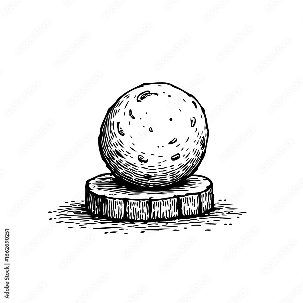 Poster engraved spherical form atop circular base showcasing intricate linework with subtle textural