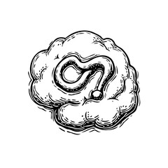 Enigmatic concept illustration presenting a question mark within a textured cloud evokes