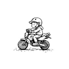 Enthusiastic youngster on small motorcycle enjoying freedom with safety helmet illustration in