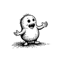 Expressive cartoon creature conveying anxiety a whimsical illustration using artistic linework and