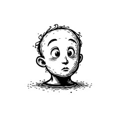 Expressive portrait showcasing uncertainty vulnerability through artistic grayscale illustration