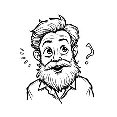 Expressive sketch illustration showcases a man's puzzled expression with a prominent beard and