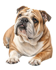Fototapeta premium one english bulldog puppy laying isolated on transparent background