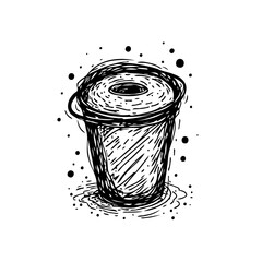 Hand-drawn depiction of a bucket with liquid or splashes minimal artistic approach showcasing