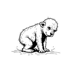 Innocent yet mischievous cub illustration, a timeless portrayal of youthful exuberance and untamed