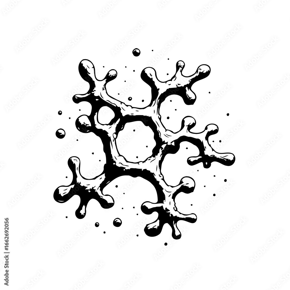 Poster intricate ink drawing of a symmetrical abstract form with organic texture for artistic projects