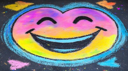 Vibrant Chalk Smiley Face Drawing Heart Shaped Rainbow Colors