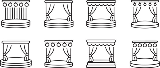 Theater Stage Designs with Curtains, Podium, and Spotlights