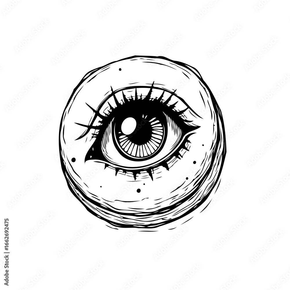 Poster monochromatic mesmerizing eyeball emblem with surreal aesthetics that captivates the viewer with