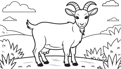 Illustration of a Goat in a Natural Outdoor Setting