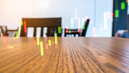 Blurred stock chart overlayed on a wooden table
