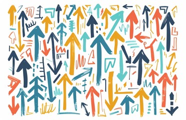 Colorful hand-drawn arrows, various sizes and styles