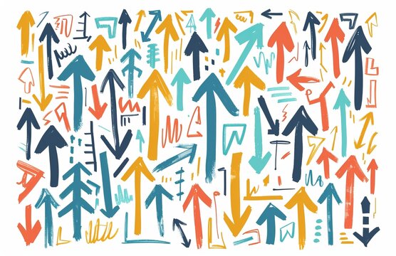 Colorful hand-drawn arrows, various sizes and styles