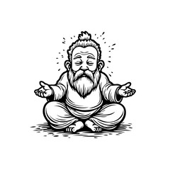 Serene bearded yogi in lotus position radiating inner peace and tranquility through meditation