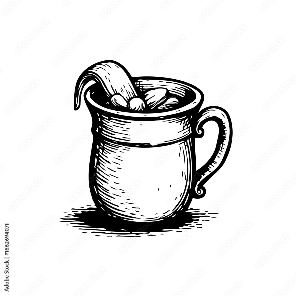 Poster stylized beverage container sketch showcasing rustic charm and inviting warmth perfect for