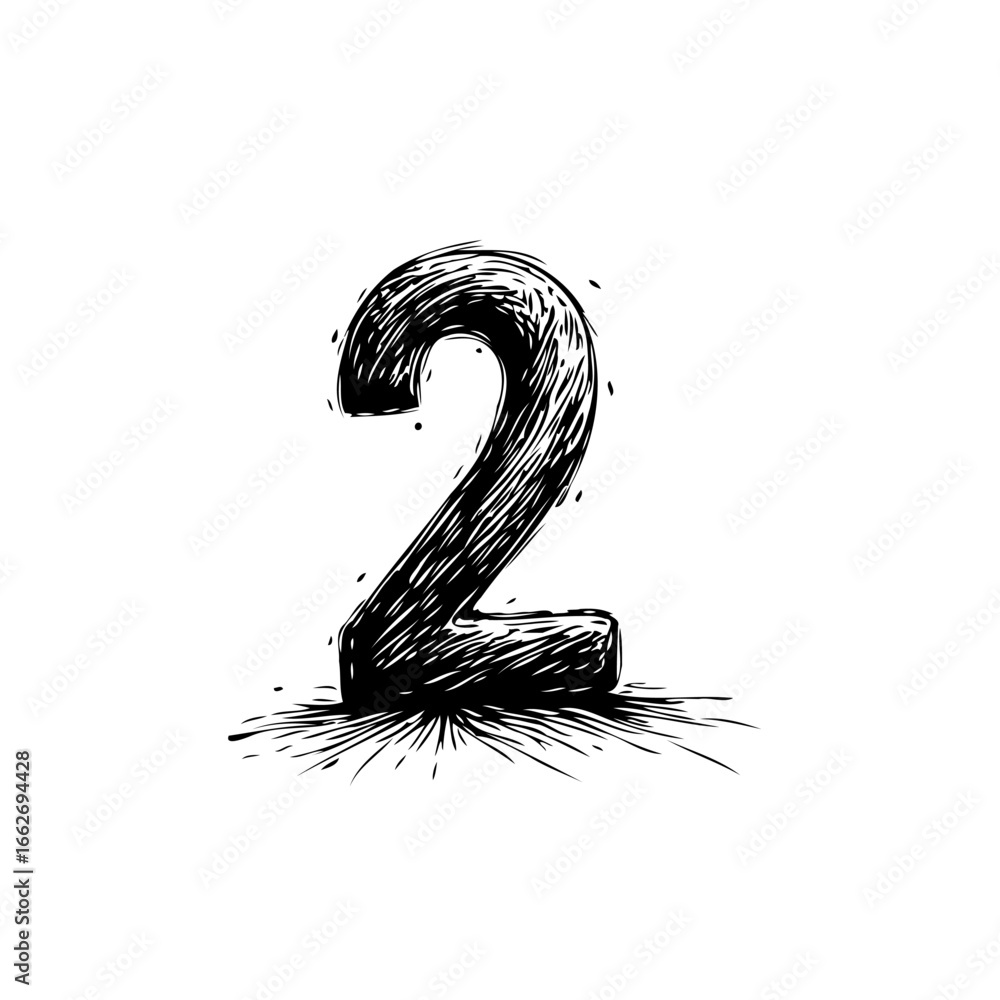 Poster stylized rendition of number two evoking ink sketch artistic rendition with splash drawing effect