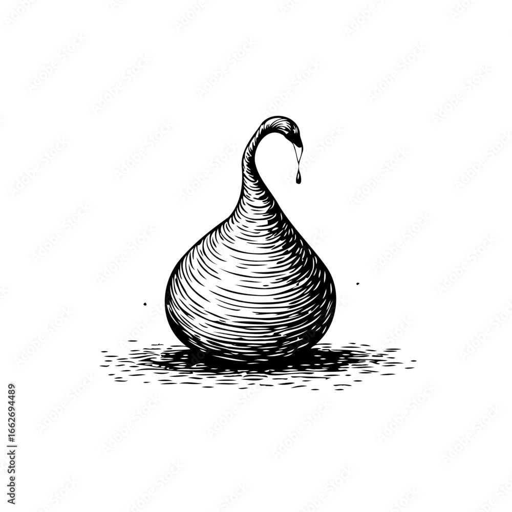 Poster stylized teardrop form evoking graceful swan reflection with textured shading creates