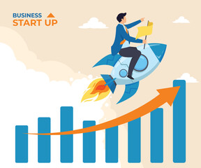Business startup concept with rocket launch illustration