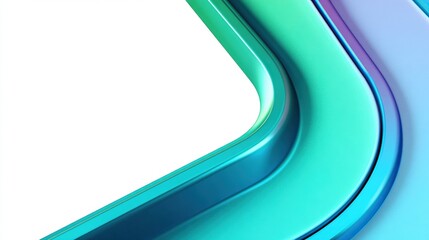A vibrant, glossy, stylized geometric shape with smooth curves transitions colors from blue to green