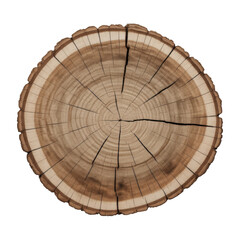Fototapeta premium Close up of a tree trunk cross section with visible growth rings isolated on transparent background