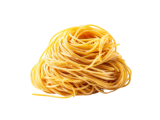 Delicious uncooked dried spaghetti pasta nest, Isolated On White Background, Png Transparent