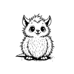 Whimsical fluffy creature with endearing eyes showcasing a charming animal friend in monochromatic