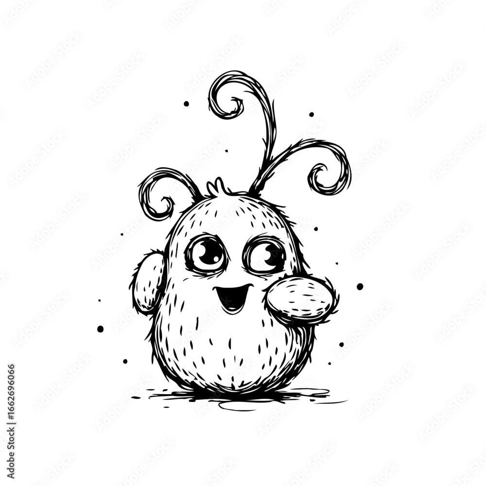 Aufkleber whimsical hand drawn creature with a joyful expression in a minimalist illustration style vector