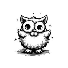 Whimsical owl illustration a delightful monochrome portrayal capturing the essence of fantasy and
