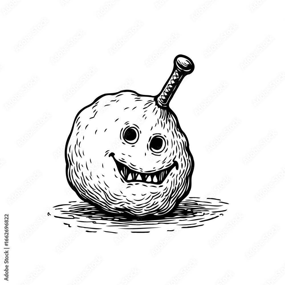 Aufkleber whimsical sphere character with a unique protuberance expressing playful joy on white surface