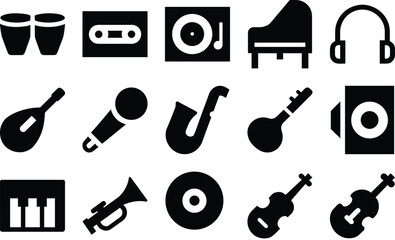 Obraz premium Music and Instrument Icon Set, Vector Illustration