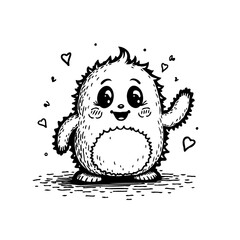 Whimsical vector art featuring cheerful spiky character surrounded by cute hearts perfect for