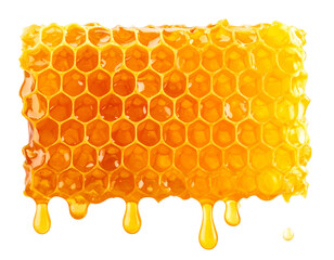 Angled Honeycomb with Dripping Honey, Perspective View, isolated on transparent background PNG
