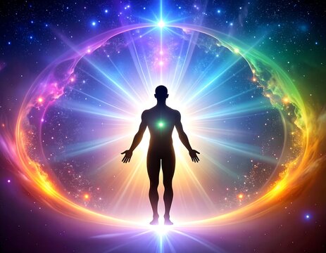 Spiritual figure in cosmic energy field