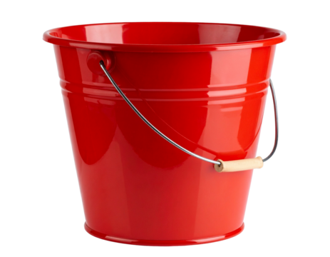 Top-Down View of Red Plastic Bucket with Handle, isolated on transparent background PNG