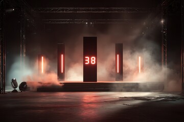 Dynamic stage with glowing lights and a countdown display, perfect for presentations and events